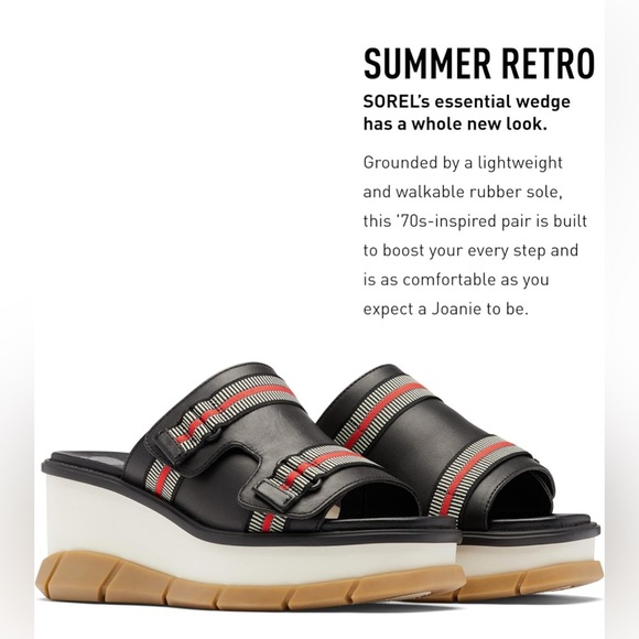 Sorel Joanie III Leather Chunky Platform Slide Sandals Black Gum Size: 11 - Picture 3 of 12